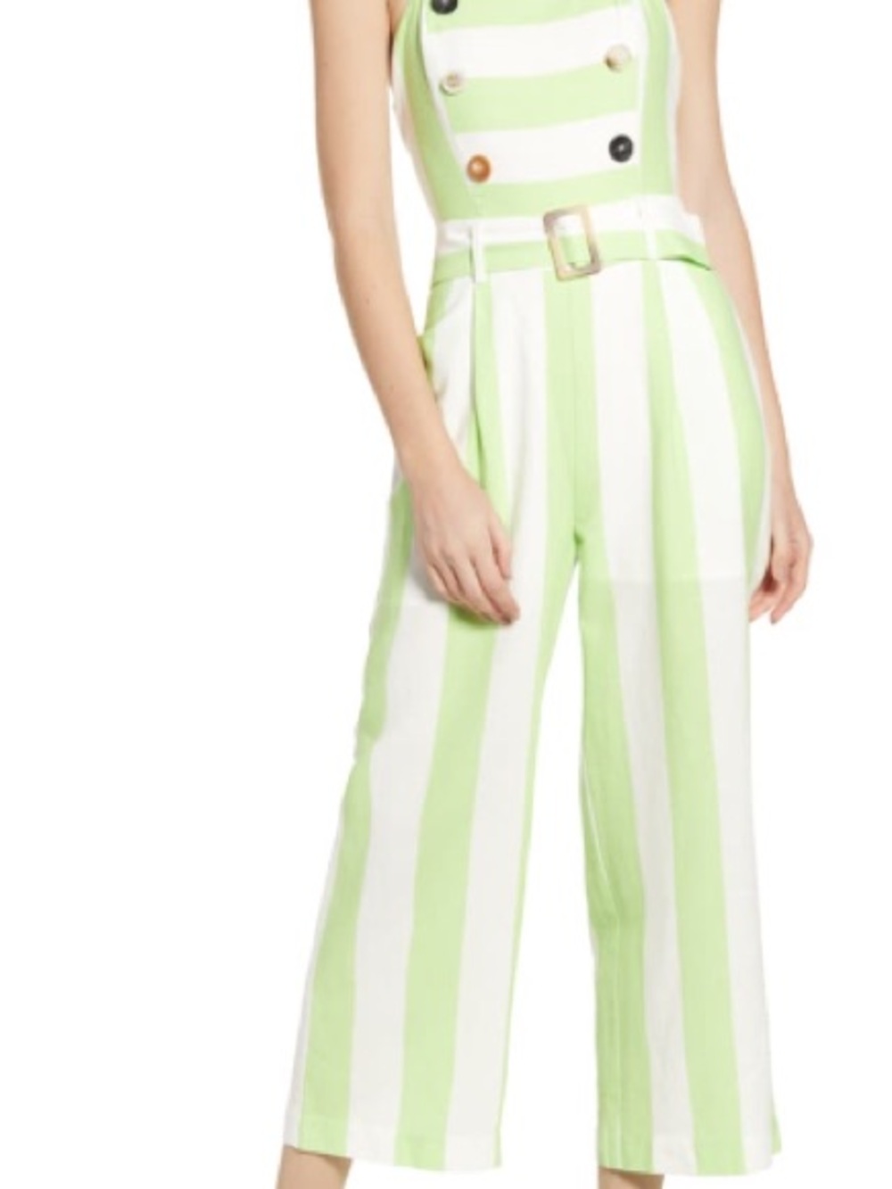NWT Moon River Button Detail Wide Leg Stripe Halter Jumpsuit